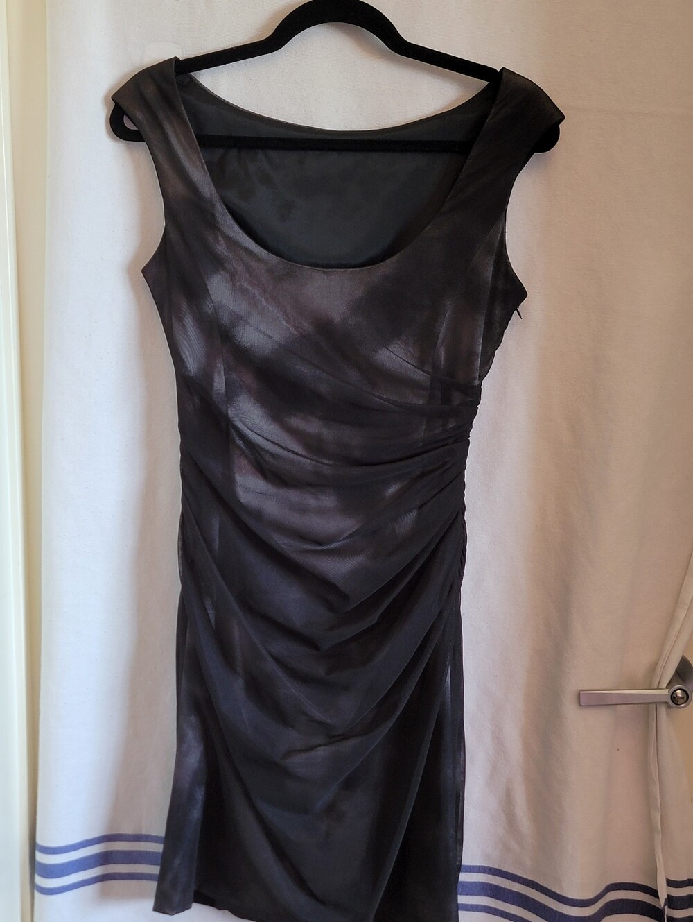 Maggy London Shimmery Black Ruched Midi Dress
